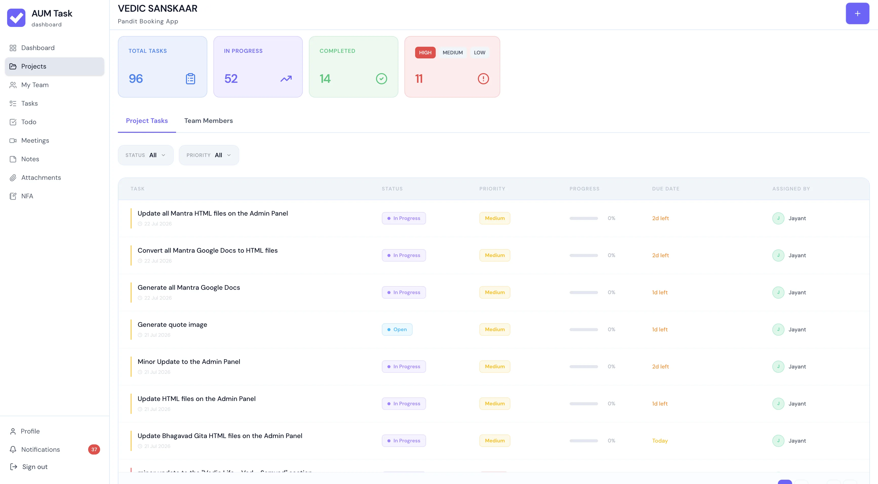 AUM Task Register New Project Modal
